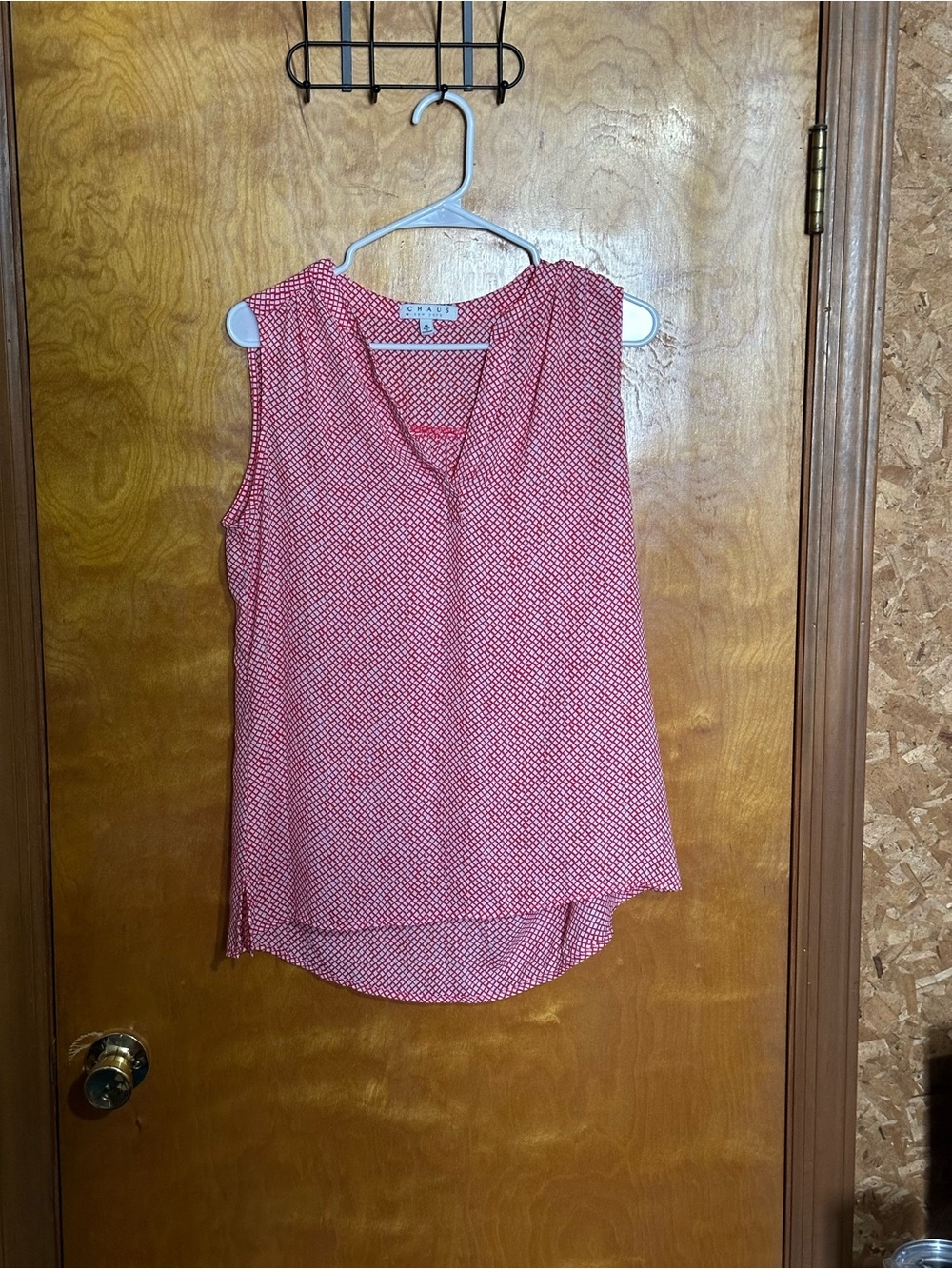 Pink Geometric V-Neck Sleeveless Top